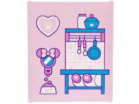 LEGO part Glass for Window 1 x 6 x 6 Flat Front with Dark Pink, Dark Azure and White Pet Bowl, Mirror, Heart, Shelves, Containers and Kitchen Utensils Pattern 42509pb18