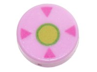 LEGO part Tile, Round 1 x 1 with Dark Pink Triangles and Lime and Bright Green Circle Pattern 98138pb060