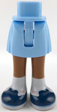 LEGO part Mini Doll Hips and Skirt with Molded Medium Brown Legs and Printed Dark Blue Shoes with White Soles and Socks Pattern - Thin Hinge 35216ac00pb027