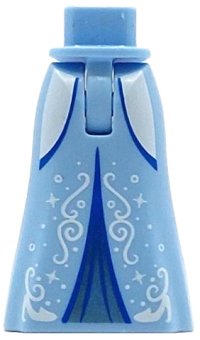 LEGO part Mini Doll Hüfte und Rock volle Länge mit weißen Seiten, Filigran, Punkte und Funkeln, metallisch hellblauer Einsatz und blauer Rand Muster - dünnes Scharnier 36187c00pb030