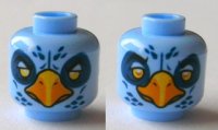 LEGO part Minifigure, Head Dual Sided Alien Chima Eagle with Yellow Eyes, Dark Blue Eye Shadow and Feathers, and Bright Light Orange Beak, White / Bright Light Orange Pupils Pattern 3626pb0862