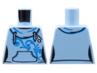 LEGO part Torso Female Hoodie with White Laces, Blue Scrollwork, Kangaroo Pocket and Back Print Pattern 973pb2680