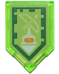 LEGO part Tile, Modified 2 x 3 Pentagonal with Nexo Power Shield Pattern - Bowmaster 22385pb073