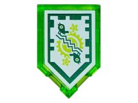 LEGO part Tile, Modified 2 x 3 Pentagonal with Nexo Power Shield Pattern - Time Breach (Dark Green Border) 22385pb096