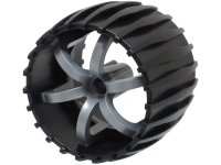 LEGO part Wheel Hard Plastic, Treaded 49.5mm D. x 37.5mm with Molded Flat Silver Spokes Pattern 100942pb01
