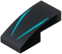 LEGO part Slope, Curved 2 x 1 x 2/3 with 2 Dark Turquoise Stripes Pattern 11477pb222