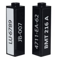 LEGO part Stein 1 x 1 x 3 mit 'LU·6789' 'JB-007' '4711-EA-62' 'BMT 216 A' Muster auf allen Seiten (Aufkleber) - Set 10262 14716pb004