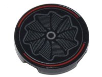 LEGO part Fliese, Rund 2 x 2 mit Stifthalter unten mit Silber Windradrad Felge und Rot Gekrümmte Linienmuster 14769pb517