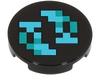 LEGO part Tile, Round 2 x 2 with Bottom Stud Holder with Pixelated Medium Azure and Dark Turquoise Shapes and Squares Pattern (Minecraft Sculk Shrieker) 14769pb601