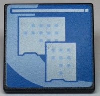 LEGO part Road Sign 2 x 2 Square with Open O Clip with Light Blue Curved Center Stripe and Small Squares Pattern (Computer Screen) 15210pb059