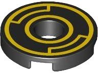 LEGO part Tile, Round 2 x 2 with Hole with Yellow Concentric Circles with Insets Pattern 15535pb15