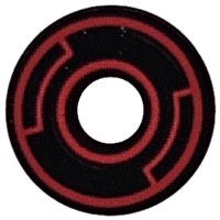LEGO part Tile, Round 2 x 2 with Hole with Red Concentric Circles with Insets Pattern 15535pb17