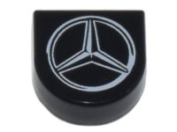 LEGO part Tile, Round 1 x 1 Half Circle Extended with Silver Mercedes-Benz Logo Pattern 24246pb043