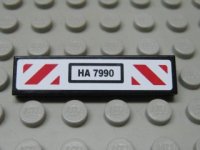 LEGO onderdeel Tile 1 x 4 with 'HA 7990' and Red and White Diagonal Stripes Pattern (Sticker) - Set 7990 2431pb0278
