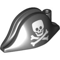 LEGO part Minifigur, Kopfbedeckung Hut, Piratenhut Bicorne mit weißem Totenkopf und gekreuzten Knochen quadratisches Muster 2528pb14