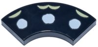 LEGO part Tile, Round Corner 2 x 2 Macaroni with White Dots and Bright Light Yellow Semicircles Pattern (Blue Morpho Butterfly Wing Tips) 27925pb012