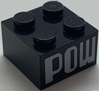 LEGO part Stein 2 x 2 mit weißem 'POW' Muster auf zwei Seiten 3003pb120