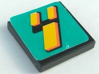 LEGO onderdeel Tegel 2 x 2 met Schuin Digitaal Geel en Zwart Getal 4 op Donker Turquoise Achtergrond Patroon (Sticker) - Set 8257 3068pb0114