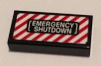 LEGO onderdeel Tegel 1 x 2 met 'EMERGENCY SHUTDOWN' over Rood en Wit Gevaar Strepen Patroon (Sticker) - Set 70909 3069pb0537