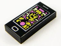 LEGO onderdeel Tegel 1 x 2 met Mobiele Telefoon / Smartphone met Helder Lichts Oranje Spook en Donkerroze Schermpatroon 3069pb0794