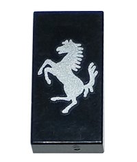 LEGO onderdeel Tile 1 x 2 with Ferrari Logo, Silver Horse, Vertical Orientation Pattern 3069pb1101