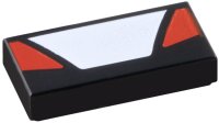 LEGO onderdeel Tile 1 x 2 with White Trapezoid in Center and Red Triangular Panels on Sides Pattern 3069pb1368