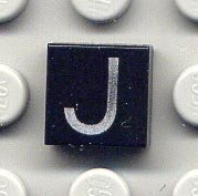LEGO onderdeel Tile 1 x 1 with Silver Capital Letter J Pattern 3070pb018