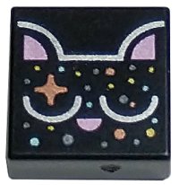 LEGO onderdeel Tile 1 x 1 with Cat Head with Metallic Pink Ears and Nose, Silver Eyelids, Copper Sparkle, and Dots Pattern 3070pb280