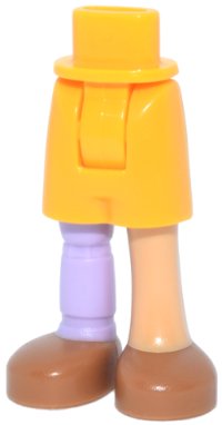 LEGO part Mini Doll Hips and Shorts with Molded Medium Tan Left Leg, Lavender Prosthetic Right Leg and Medium Nougat Shoes Pattern - Thick Hinge 105316c00pb01