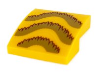 LEGO part Slope, Curved 2 x 2 x 2/3 with Gold and Dark Red Fringe Pattern 15068pb227