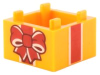 LEGO part Container, Box 2 x 2 x 1 - Top Opening with Flat Inner Bottom with Red and White Gift Wrap Bow and Ribbon Pattern 35700pb09