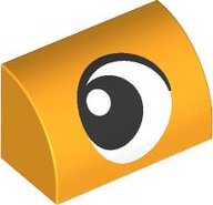 LEGO part Slope, Curved 1 x 2 with Black and White Eye Looking Left Pattern 37352pb034