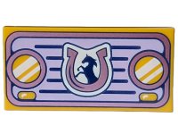 LEGO part Tile 2 x 4 with Lavender Car Grille with Dark Purple Horse and Lines and Metallic Pink Headlights and Horseshoe Pattern 87079pb1370