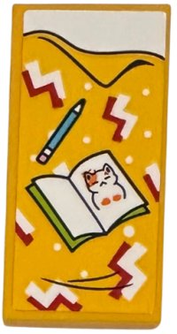 LEGO part Tile 2 x 4 with Blanket with Red and White Zigzags, Book, Pencil and White Bedsheet Pattern (Sticker) - Set 41735 87079pb1567