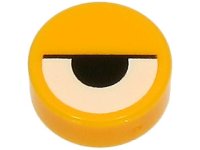 LEGO part Tile, Round 1 x 1 with White Eye Partially Closed with Black Half Circle Pupil and Line Pattern 98138pb388