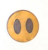 LEGO part Tile, Round 2 x 2 with Bottom Stud Holder with Dark Brown Ovals Pattern 14769pb108