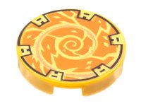 LEGO part Tile, Round 2 x 2 with Bottom Stud Holder with Copper Spiral and Gold Electricity Pattern 14769pb507