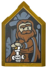 LEGO part Tile, Modified 2 x 3 Pentagonal with HP Portrait - Godric Gryffindor Pattern 22385pb332