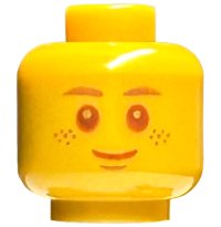 LEGO part Minifigure, Head Copper Eyebrows, Freckles, and Chin Dimple, Reddish Brown Eyes and Grin Pattern - Hollow Stud 3626pb2836