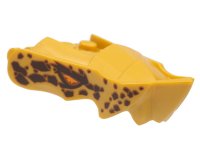LEGO part Dragon Head (Ninjago) Jaw with Small Spikes and 2 Bar Handles on Back with Orange Eyes and Dark Brown Spots Pattern 80017pb01