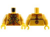 LEGO part Torso Jacket over Dark Orange Shirt, Neon Yellow Chain, Red Trim, Tassel on Back Pattern / Pearl Gold Arms / Yellow Hands 973pb5504c01
