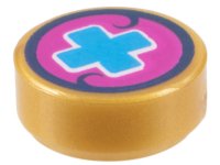 LEGO part Tile, Round 1 x 1 with Dark Azure Cross on Magenta Background Pattern 98138pb075