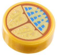 LEGO part Tile, Round 1 x 1 with Gold Scarab of Ammit with Blue Spots Pattern 98138pb390