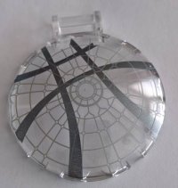 LEGO part Dish 6 x 6 Inverted with Bar Handle with Rose Window Pattern Overlay with 4 Crossing Dark Bluish Gray Lines Pattern 18675pb15