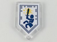 LEGO part Tile, Modified 2 x 3 Pentagonal with Nexo Power Shield Pattern - Centaur Charge 22385pb153