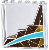 LEGO part Panel 1 x 6 x 5 with Silver and Gold Triangle Mosaic and White and Medium Azure Curved Stripes Pattern Left Side (Sticker) - Set 41106 59349pb100L