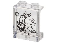LEGO part Panel 1 x 2 x 2 with Side Supports - Hollow Studs with Black Deer Buck, Flowers, Dots and Chinese Logogram '福' (Wealth) Pattern 87552pb126