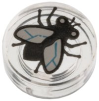 LEGO part Tile, Round 1 x 1 with Black Fly, White Wings, Medium Azure Veins Pattern 98138pb471