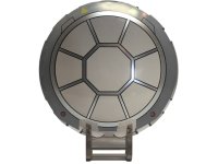 LEGO part Dish 6 x 6 Inverted with Bar Handle with SW 8 Spoke Radial Cockpit with Yellow Triangles and Red Dots Pattern 18675pb24
