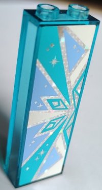 LEGO part Stein 1 x 2 x 5 mit hellblauem und mittelbauem Schneeflocken-Hälfte auf silbernem holografischem Glitter-Hintergrund Muster Modelrechte Seite (Aufkleber) - S 2454pb278R